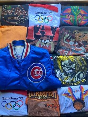 90’s -80’s Vintage T-Shirt & Cubs Jacket Lot Iron Maiden Olympics NASCAR